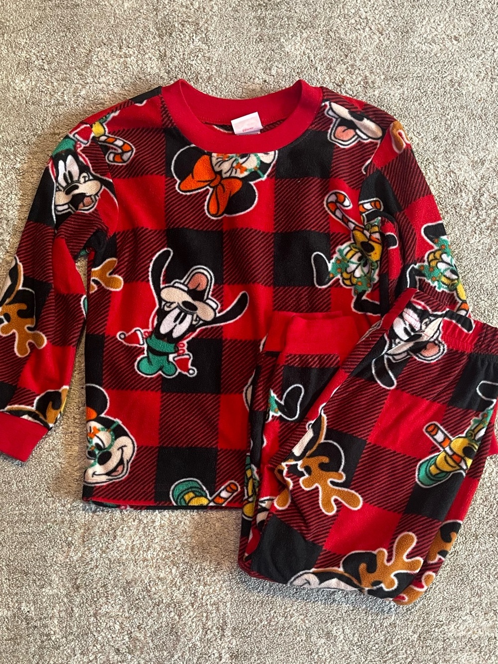 Disney Red and Black Plaid Kids Pajama Set with Mickey Print